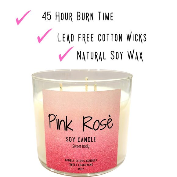 Pink Rosè  3 wick Hand poured Soy candle - Picture 2 of 3